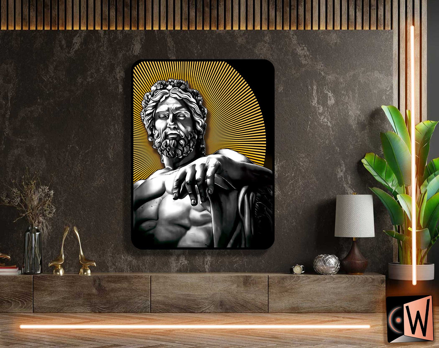 Statue of Zeus at Olympia - Handmade Wall Art Decor - Wooden MDF 8mm-Silver Leafs Design Greek Mythology Roman Religion MUST check out Video