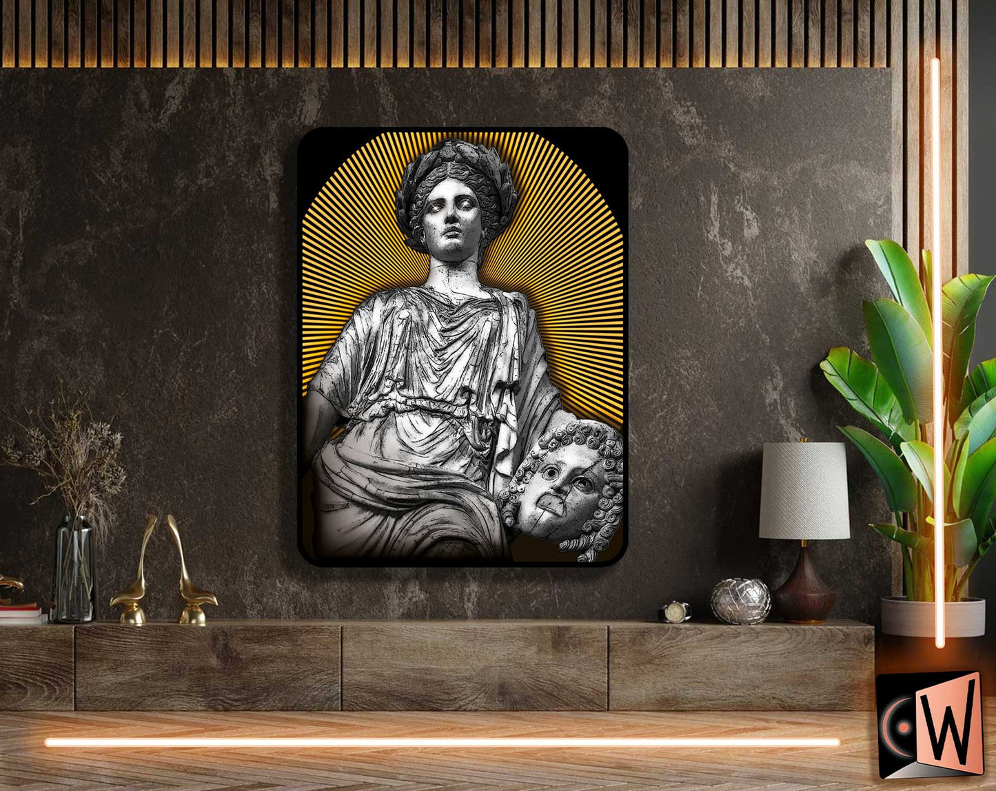 Melpomene - the Muse of Tragedy Handmade Wall Art Decor - Wooden MDF 8mm - Silver Leafs Design Greek Mythology Roman - MUST check out Video