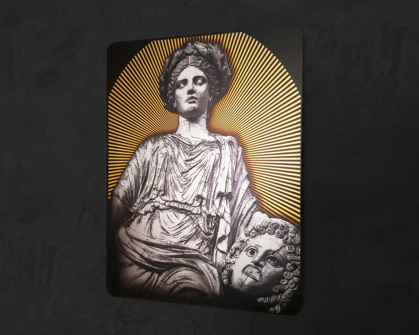 Melpomene - the Muse of Tragedy Handmade Wall Art Decor - Wooden MDF 8mm - Silver Leafs Design Greek Mythology Roman - MUST check out Video