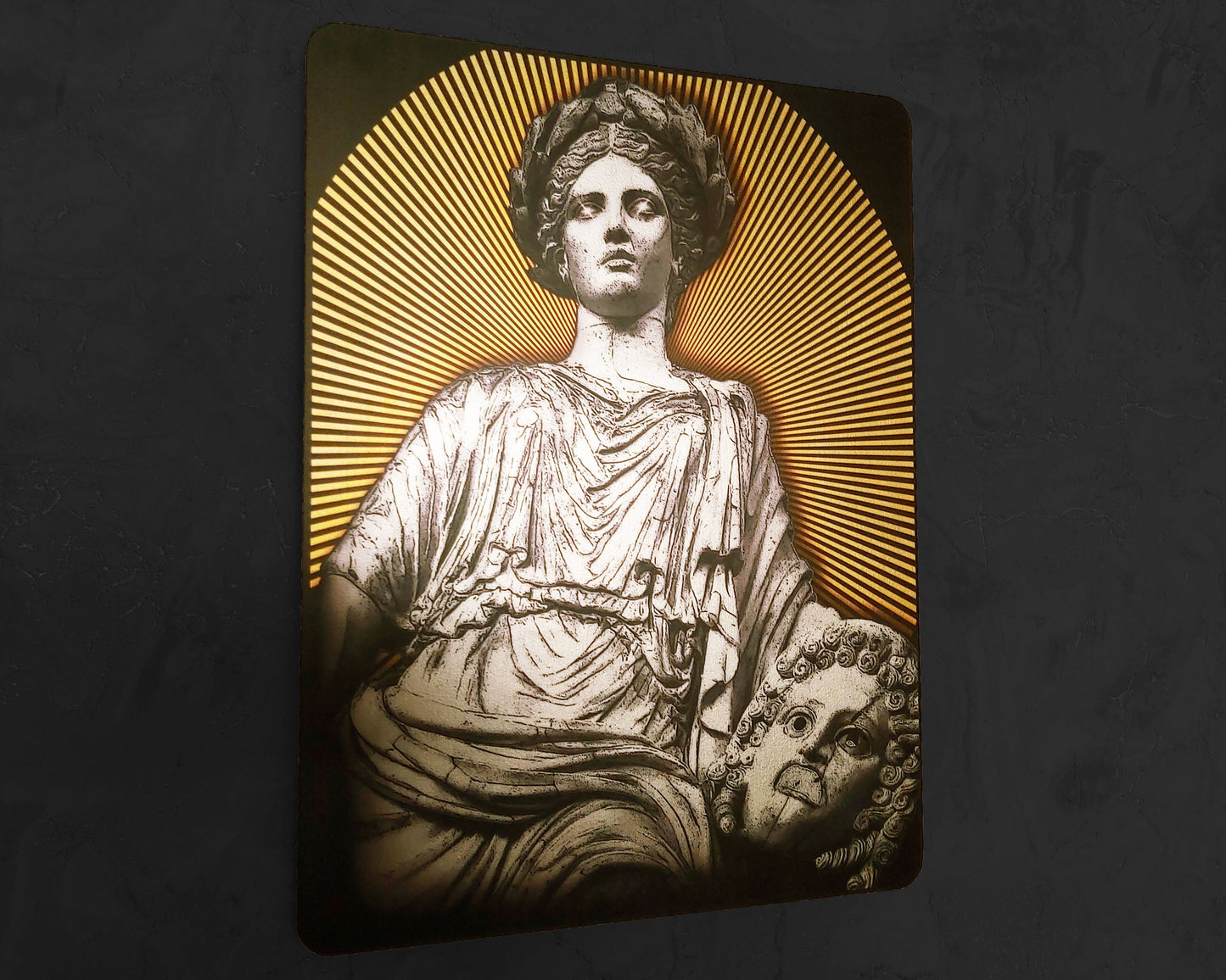 Melpomene - the Muse of Tragedy Handmade Wall Art Decor - Wooden MDF 8mm - Silver Leafs Design Greek Mythology Roman - MUST check out Video