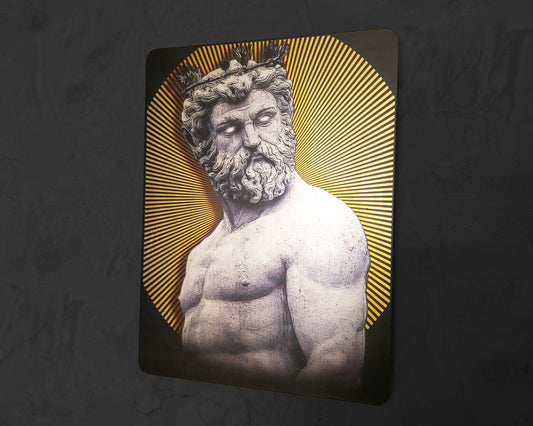 Neptune - Poseidon God of the Sea - Handmade Wall Art Decor - Wooden MDF 8mm Silver Leafs Design Roman Greek Mythology MUST check out Video