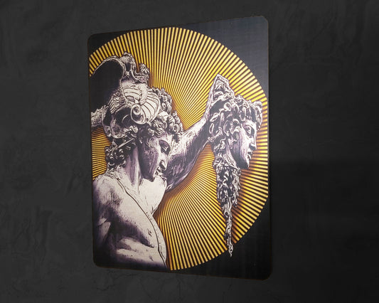 Perseus with the Head of Medusa Handmade Wall Art- Wooden MDF 8mm - Silver Leaf Design Greek Mythology Roman Religion MUST check out video