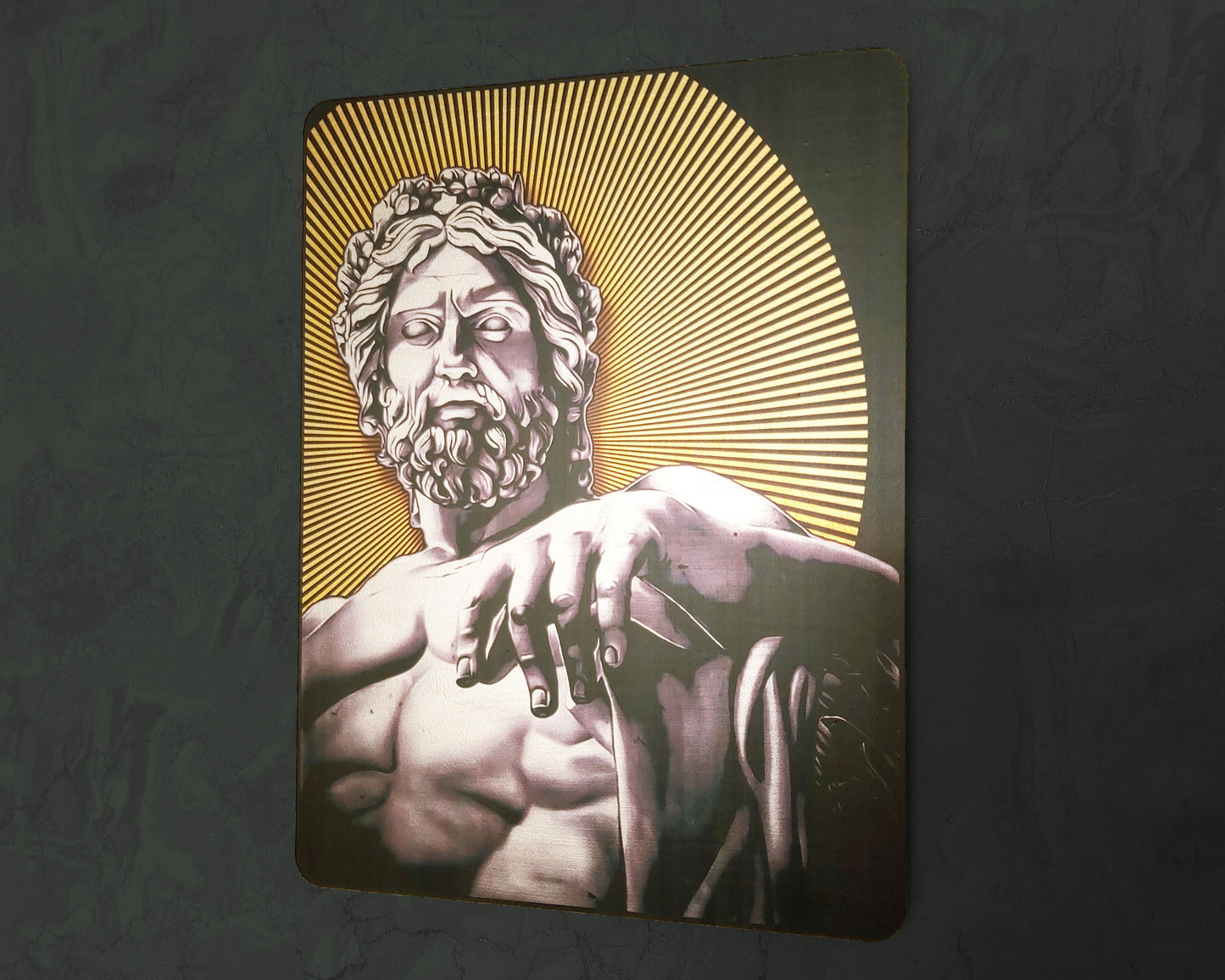 Statue of Zeus at Olympia - Handmade Wall Art Decor - Wooden MDF 8mm-Silver Leafs Design Greek Mythology Roman Religion MUST check out Video