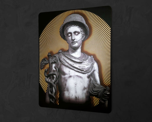 Hermes the God of Communication - Handmade Wall Art Decor - Wooden MDF 8mm Silver Leafs Design - Greek Mythology Roman MUST check out Video