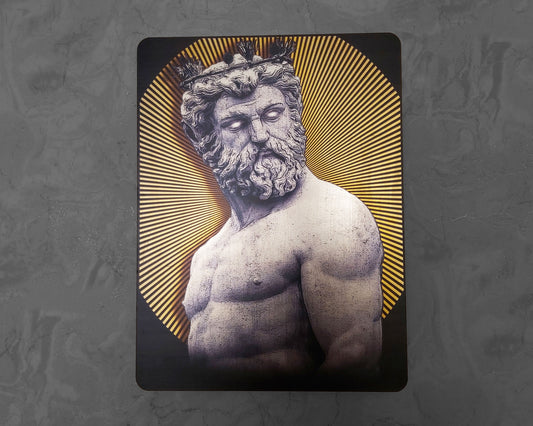 Neptune - Poseidon God of the Sea - Handmade Wall Art Decor - Wooden MDF 8mm Silver Leafs Design Roman Greek Mythology MUST check out Video