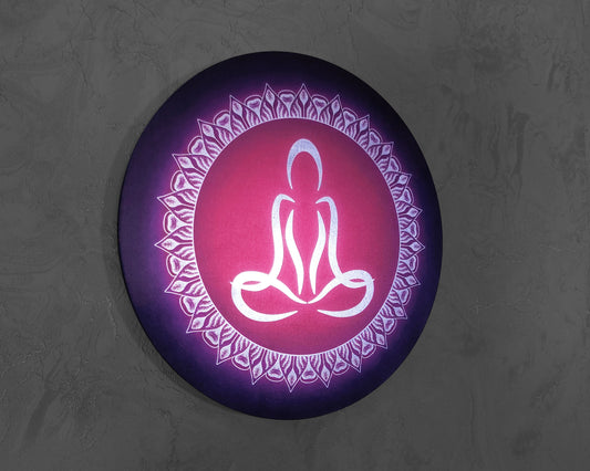 Lotus Pose - Padmasana Mystic Purple Handmade Wall Art Wooden MDF 8mm Gold or Silver Leaf Design Yoga Zen Decor Boho Home Chakra Symbols