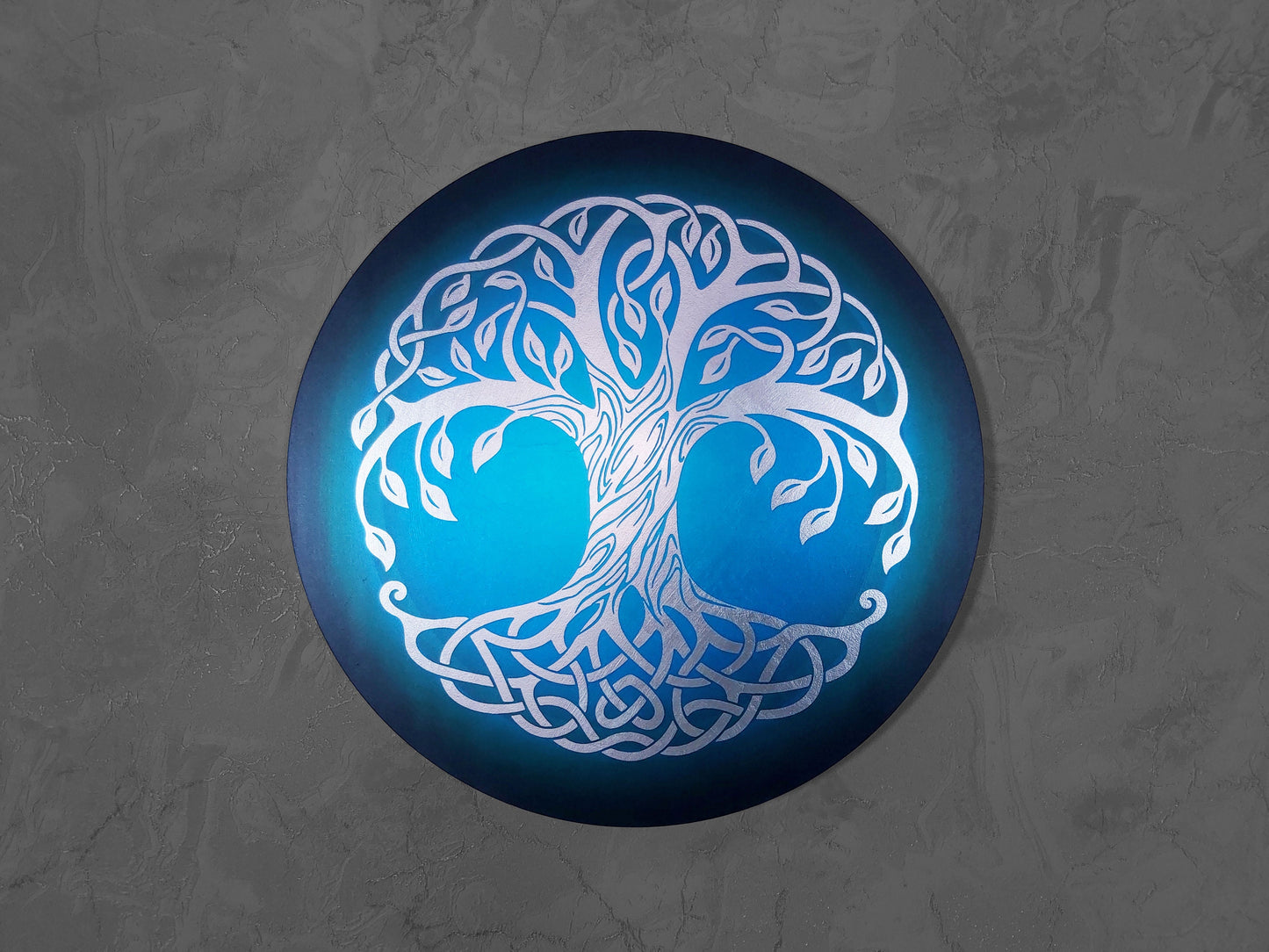 Yggdrasill - the Tree of Life - Sacred Tree - Handmade Wall Art Wooden MDF 8mm Gold or Silver Leaf Design  Mid Century Modern Cool Blue