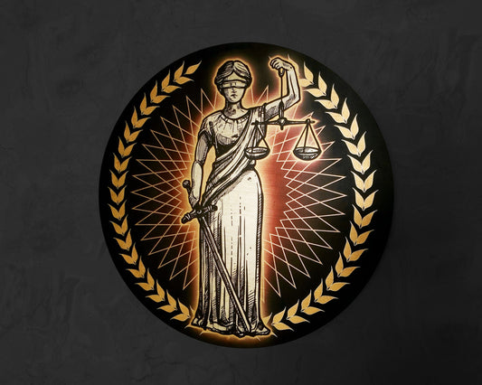 Dike - Goddess Lady of Justice - Law  Scales - Themis - Golden Leaf Design - MDF 8mm - Greek Mythology-Roman Religion-Wall Art- Lawyer Decor