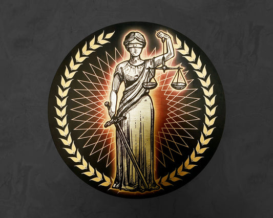 Dike - Goddess Lady of Justice - Law  Scales - Themis - Golden Leaf Design - MDF 8mm - Greek Mythology-Roman Religion-Wall Art- Lawyer Decor